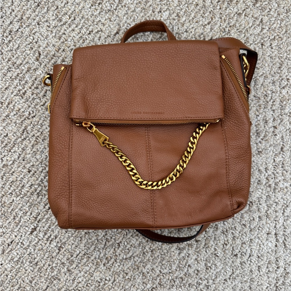 Aimee Kestenberg Tan Leather Backpack with Gold Chain